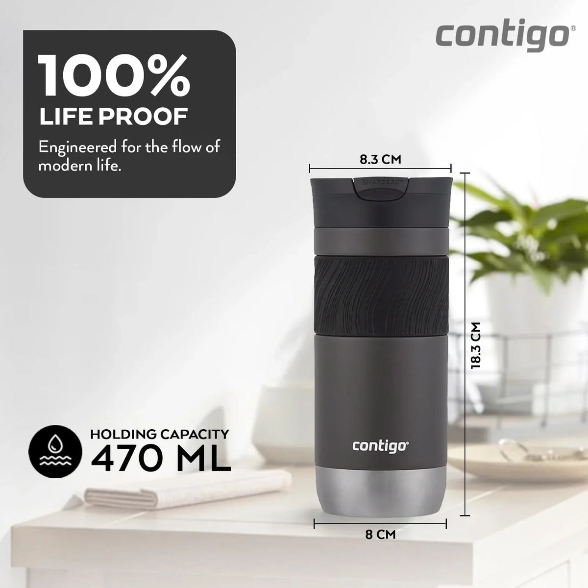Contigo Byron 2.0 Thermo, Stainless Steel Insulated Snapseal Closure, Coffee Mug to go, 100% Leak Proof, Dishwasher Safe lid, BPA Free, Keeps Warm up to 6 Hours, 470 ml