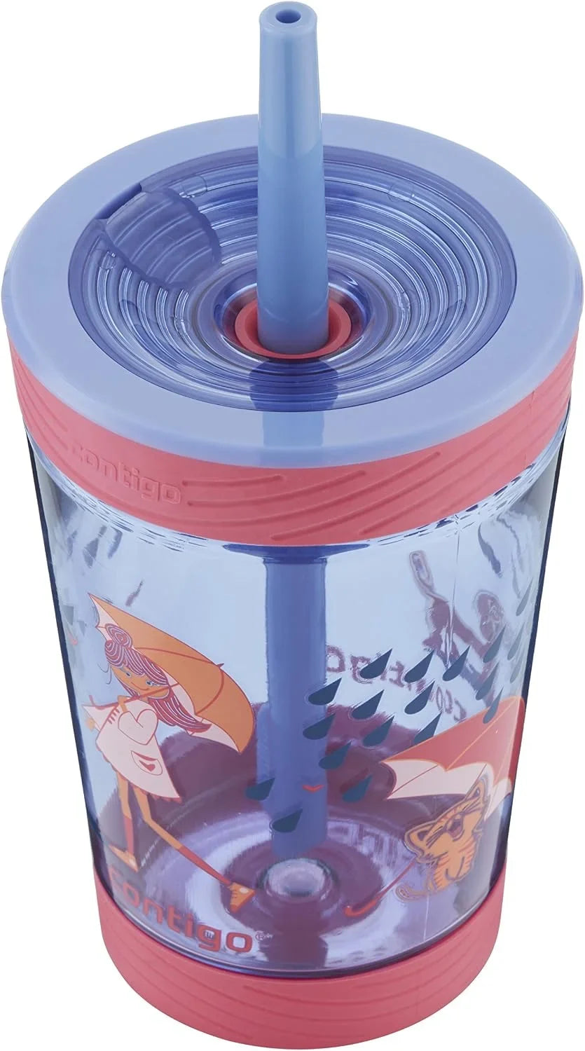 Contigo Kids’ Leighton Straw Tumbler with Spill-Proof Leak-Proof Lid 14oz Juniper/Blue Forest