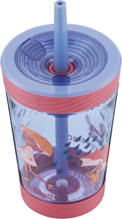 Contigo Kids’ Leighton Straw Tumbler with Spill-Proof Leak-Proof Lid 14oz Juniper/Blue Forest