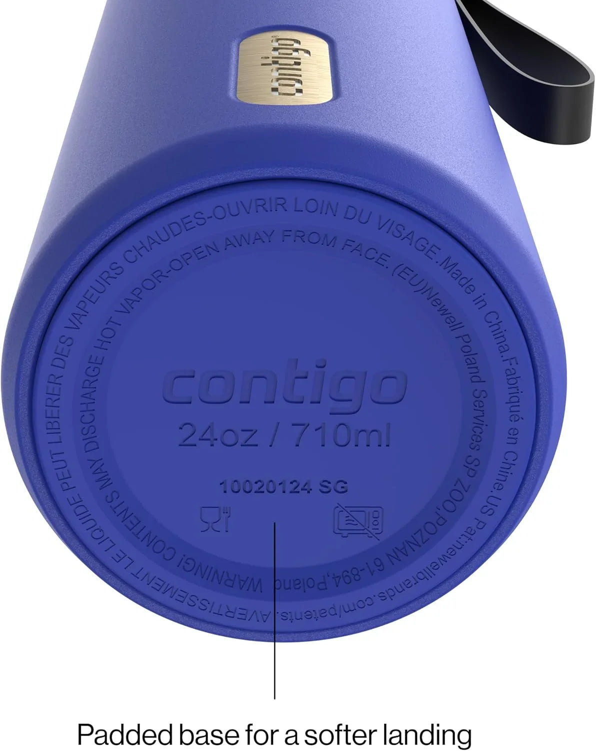 Contigo AutoSeal 24 oz Stainless Steel Vacuum-Insulated Water Bottle with Leakproof Push-Button Spout & Lock, Carry Strap, BPA-Free & Lead-Free, Dishwasher Safe
