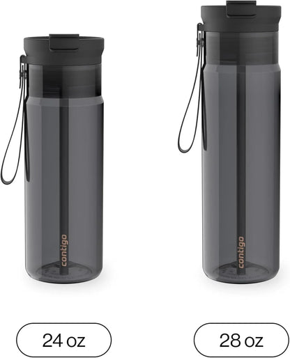Contigo DualSip 24 oz Tritan Plastic Water Bottle with Carry Strap & 2-in-1 Leakproof Lid (Straw or Spout), BPA-Free, Dishwasher Safe