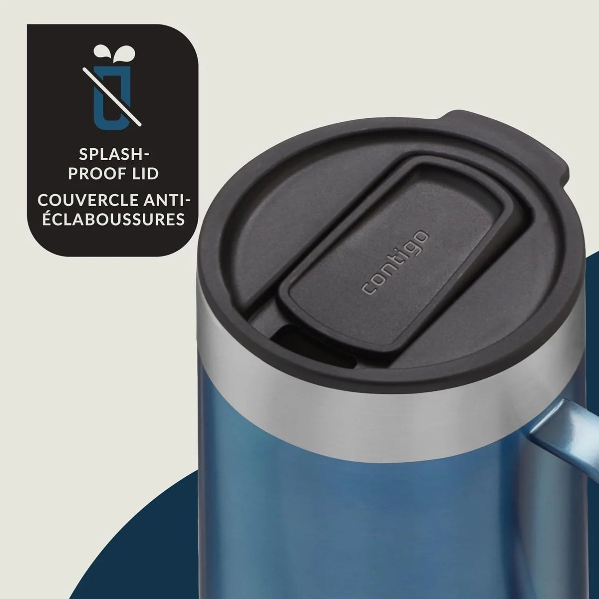 Contigo Streeterville Stainless Steel Mug with Handle and Splash-Proof Lid, Vacuum-Insulated Metal Cup for Coffee and Tea with Handle and Grip Base to Prevent Slipping, Licorice, 14 oz (414 mL)