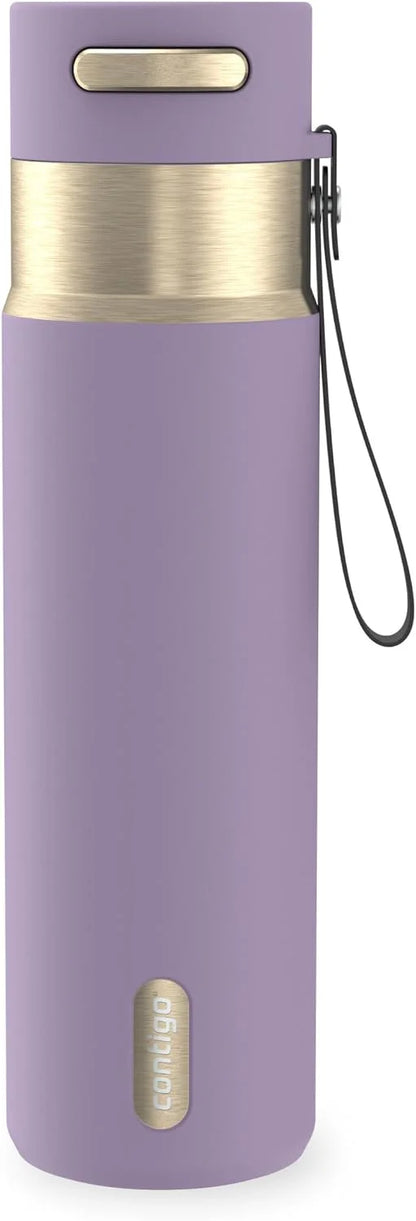 Contigo AutoSeal 24 oz Stainless Steel Vacuum-Insulated Water Bottle with Leakproof Push-Button Spout & Lock, Carry Strap, BPA-Free & Lead-Free, Dishwasher Safe