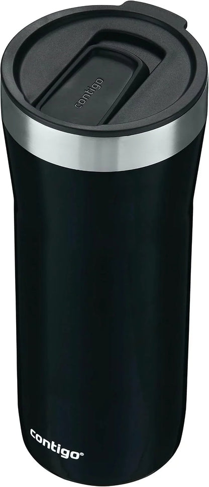 Contigo Streeterville Stainless Steel Vacuum-Insulated Tumbler with Straw and Splash-Proof Slider Lid, Keeps Drinks Hot up to 8hrs or Cold for 24hrs, Great for Travel/Work/School, 24oz Blue Corn