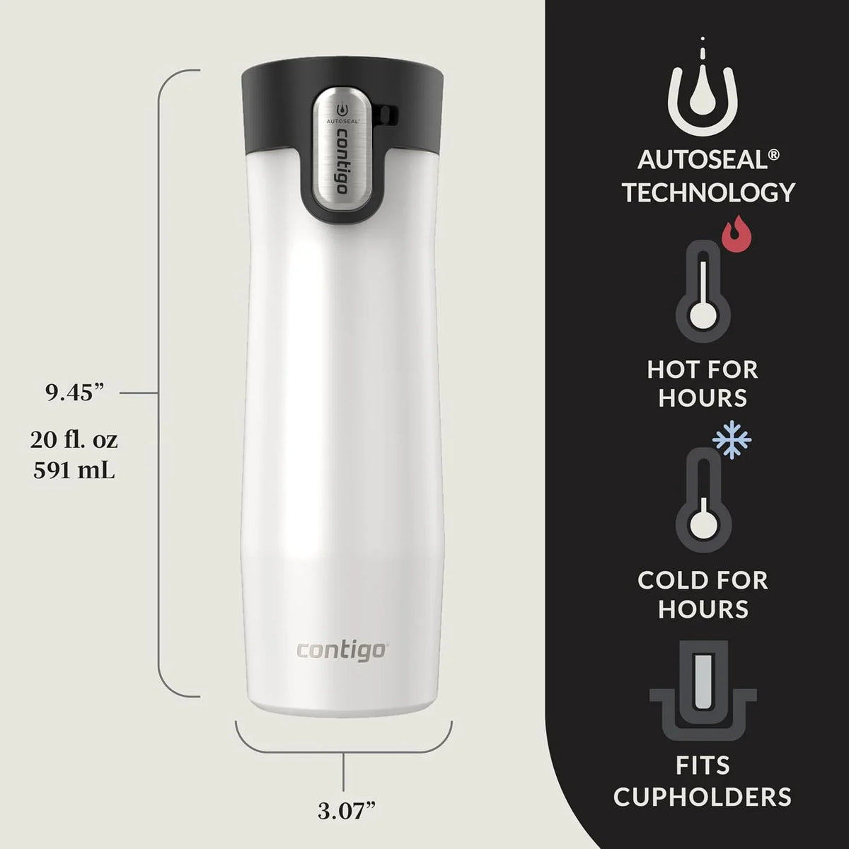 Contigo AUTOSEAL West Loop Vacuum-Insulated Stainless Steel Travel Mug with Easy-Clean Lid 24 oz Crystal Agave