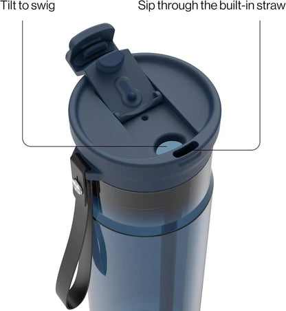 Contigo DualSip 24 oz Tritan Plastic Water Bottle with Carry Strap & 2-in-1 Leakproof Lid (Straw or Spout), BPA-Free, Dishwasher Safe