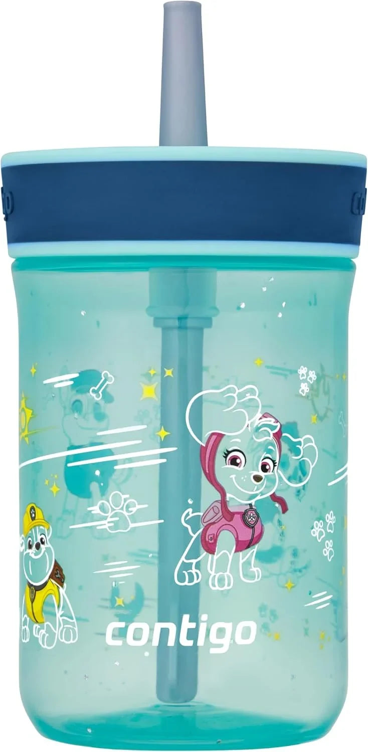 Contigo Kids’ Leighton Straw Tumbler with Spill-Proof Leak-Proof Lid 14oz Juniper/Blue Forest