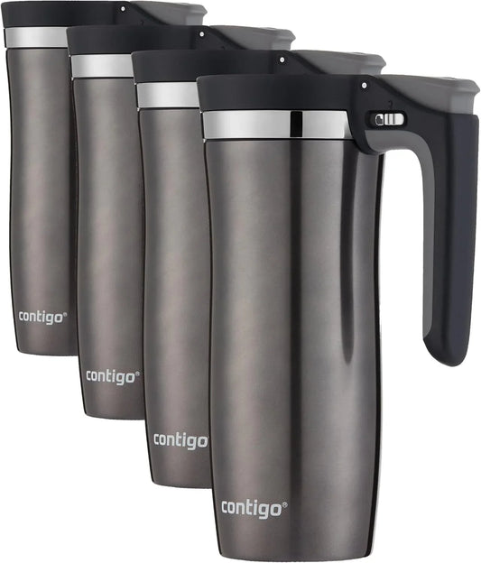 Contigo Stainless Steel Handled AUTOSEAL Travel Mug 16 oz | Leak-Proof | Easy-Clean Lid | For Coffee | Pack of 4
