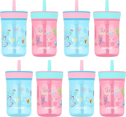 Contigo Kids’ Leighton Straw Tumbler with Spill-Proof Leak-Proof Lid 14oz Juniper/Blue Forest