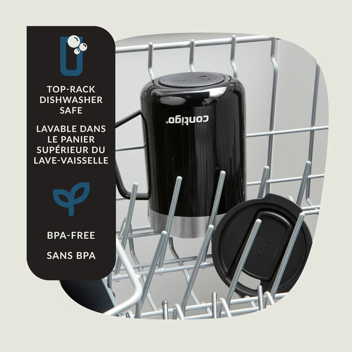Contigo Streeterville Stainless Steel Mug with Handle and Splash-Proof Lid, Vacuum-Insulated Metal Cup for Coffee and Tea with Handle and Grip Base to Prevent Slipping, Licorice, 14 oz (414 mL)