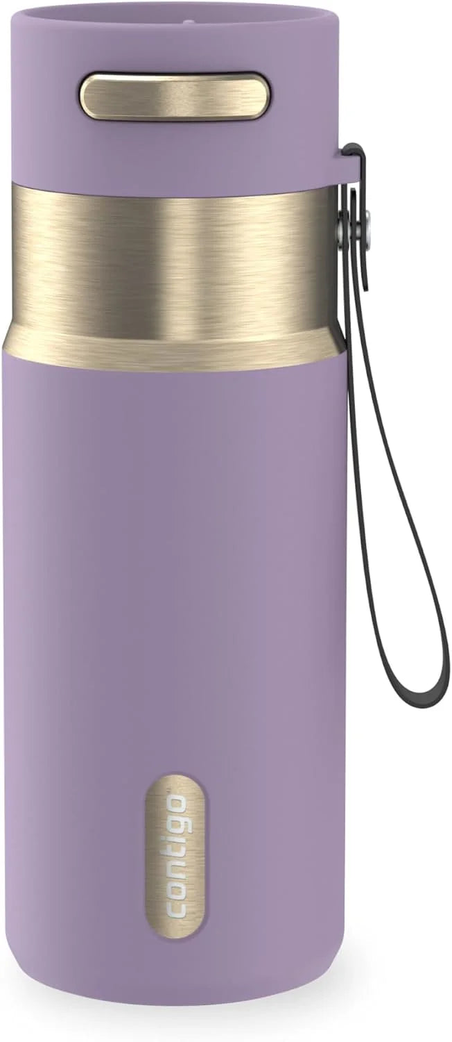 Contigo AutoSeal 24 oz Stainless Steel Vacuum-Insulated Water Bottle with Leakproof Push-Button Spout & Lock, Carry Strap, BPA-Free & Lead-Free, Dishwasher Safe