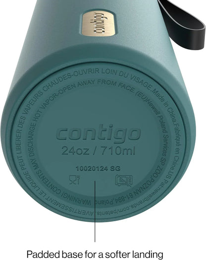 Contigo AutoSeal 24 oz Stainless Steel Vacuum-Insulated Water Bottle with Leakproof Push-Button Spout & Lock, Carry Strap, BPA-Free & Lead-Free, Dishwasher Safe
