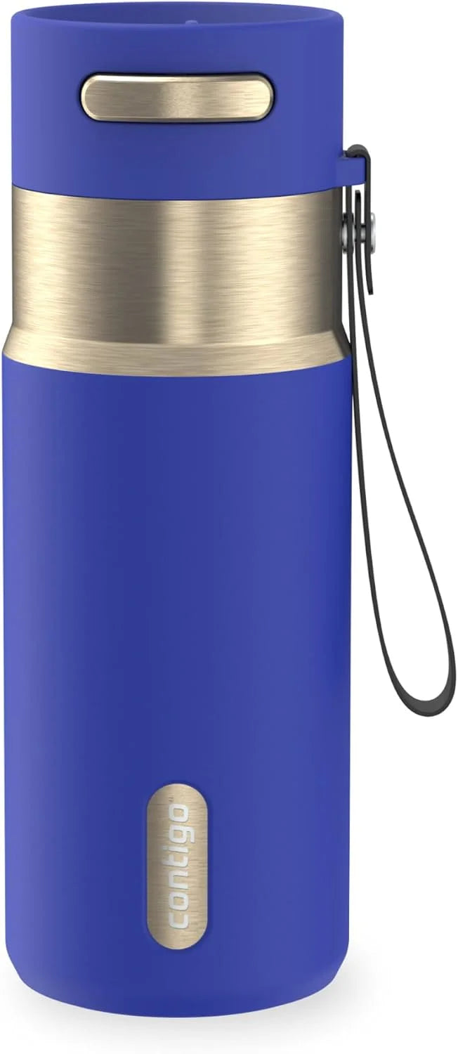 Contigo AutoSeal 24 oz Stainless Steel Vacuum-Insulated Water Bottle with Leakproof Push-Button Spout & Lock, Carry Strap, BPA-Free & Lead-Free, Dishwasher Safe