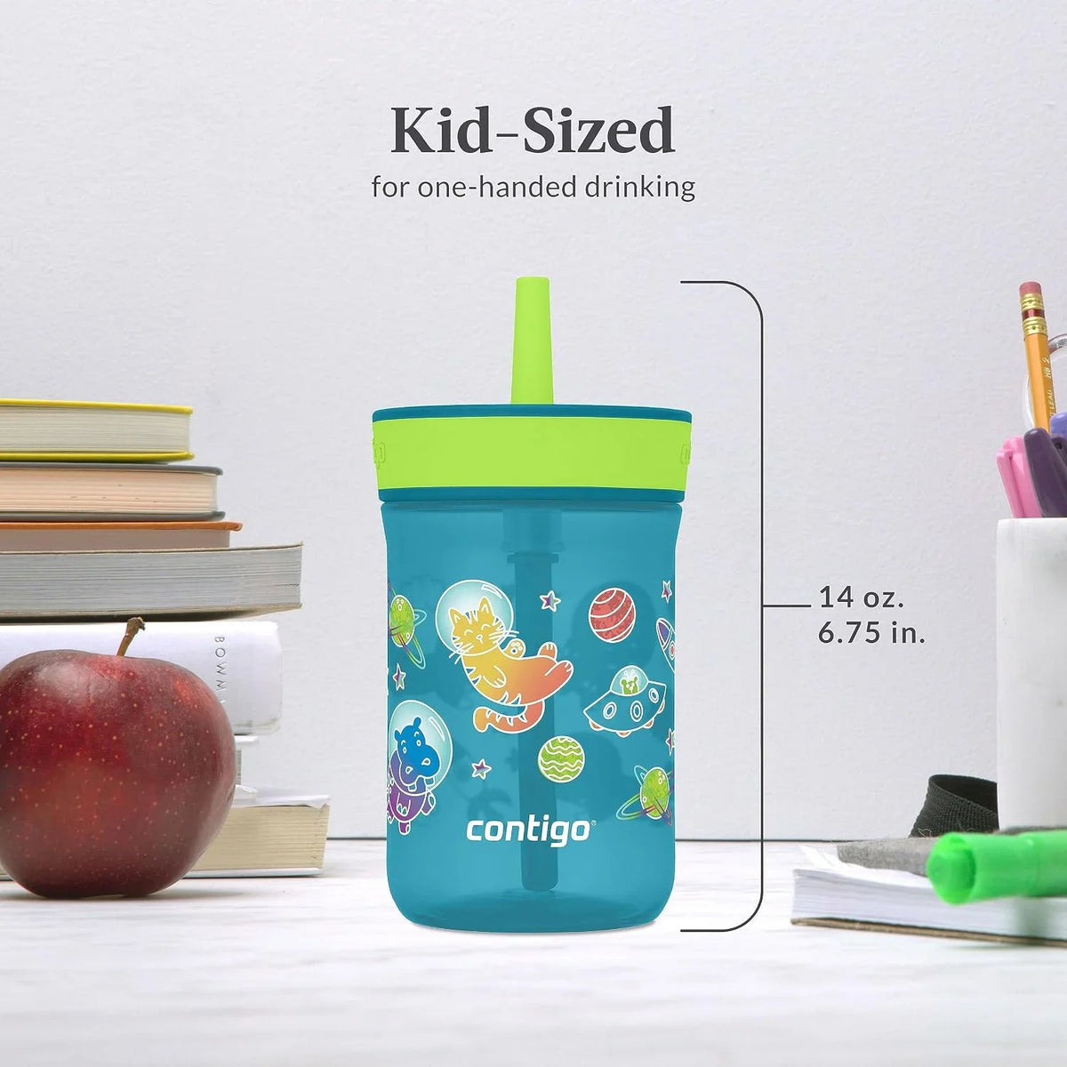 Contigo Kids’ Leighton Straw Tumbler with Spill-Proof Leak-Proof Lid 14oz Juniper/Blue Forest