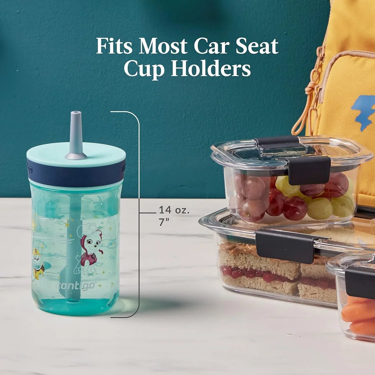 Contigo Kids’ Leighton Straw Tumbler with Spill-Proof Leak-Proof Lid 14oz Juniper/Blue Forest