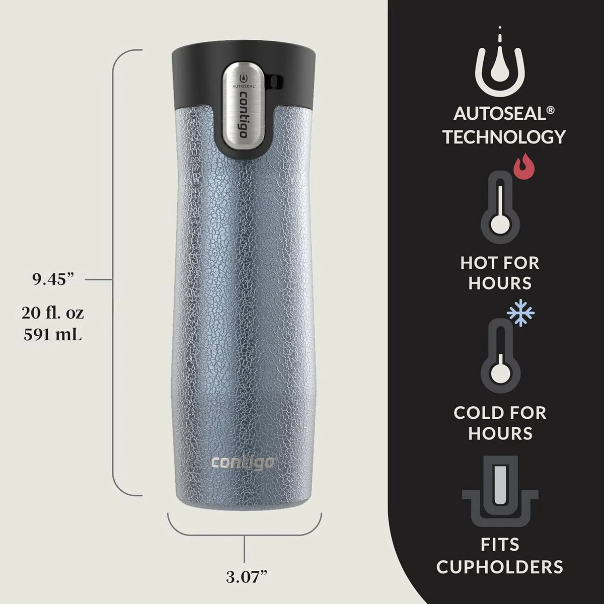 Contigo AUTOSEAL West Loop Vacuum-Insulated Stainless Steel Travel Mug with Easy-Clean Lid 24 oz Crystal Agave